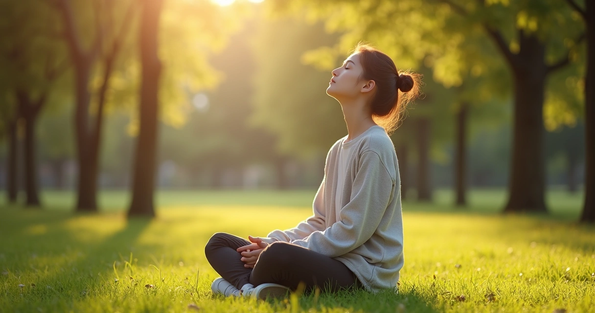 Pessoa sentada na grama fazendo exercício de mindfulness 