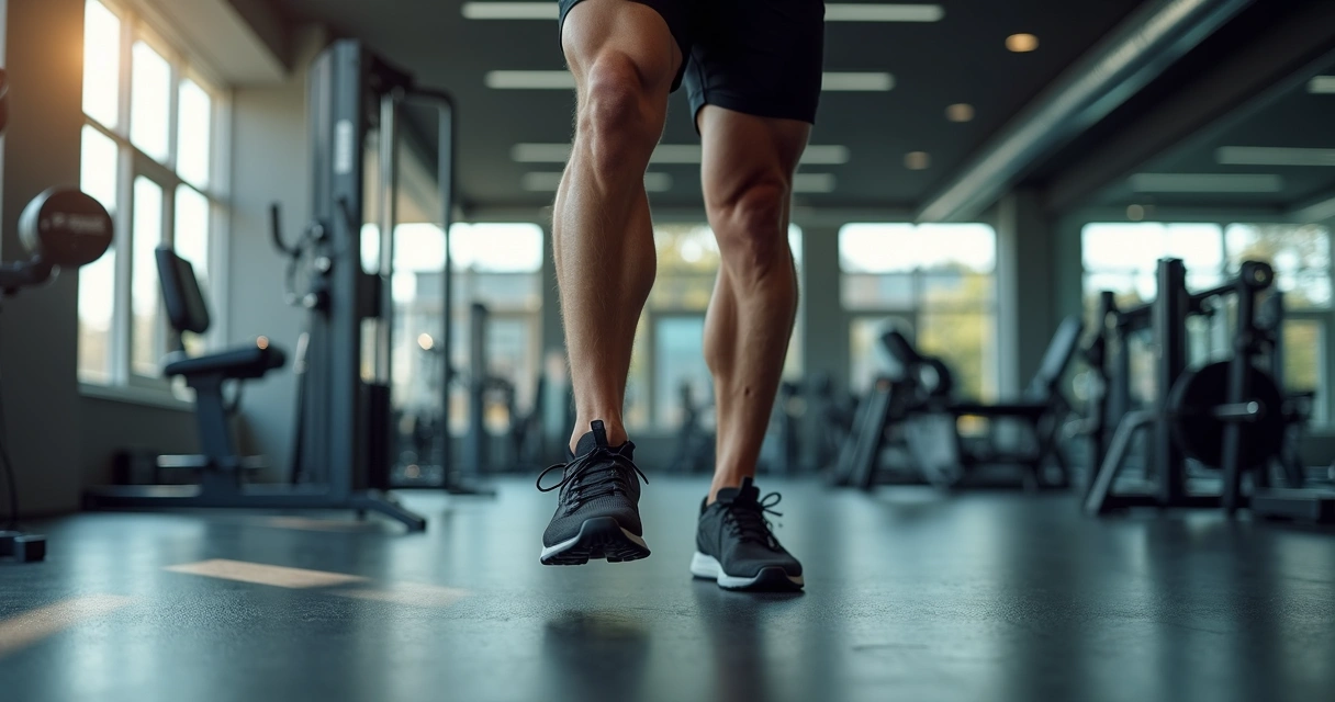 Pessoa fazendo elevação de panturrilha em academia