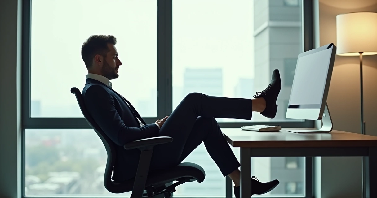 Pessoa praticando exercícios simples para as pernas junto à estação de trabalho 