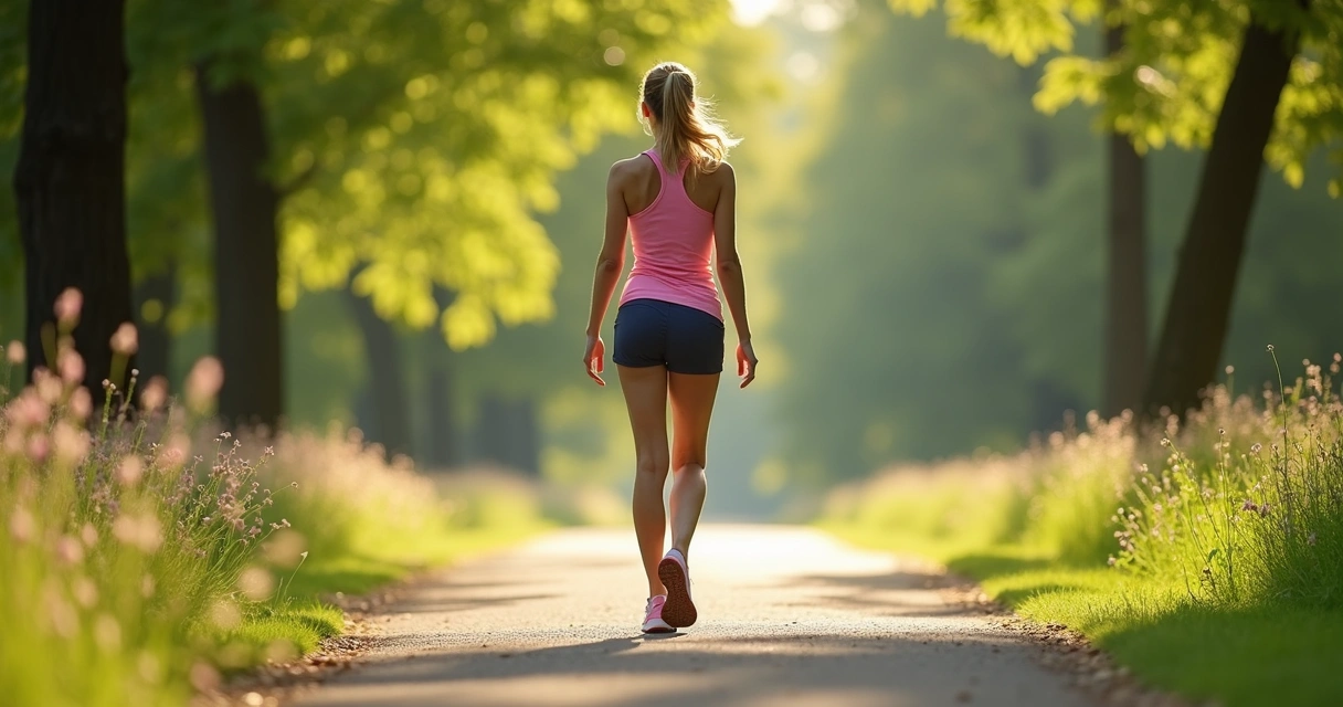 Mulher caminhando ao ar livre para prevenir vasinhos nas pernas