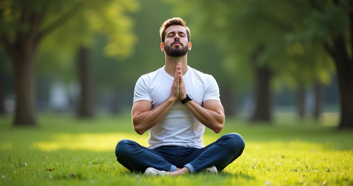 Pessoa praticando exercício de respiração consciente ao ar livre 