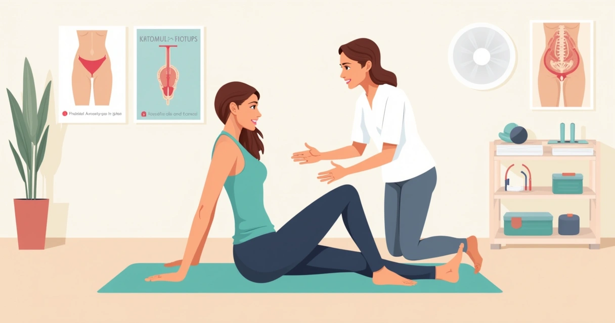 Exercícios de assoalho pélvico feitos por mulher com orientação profissional 