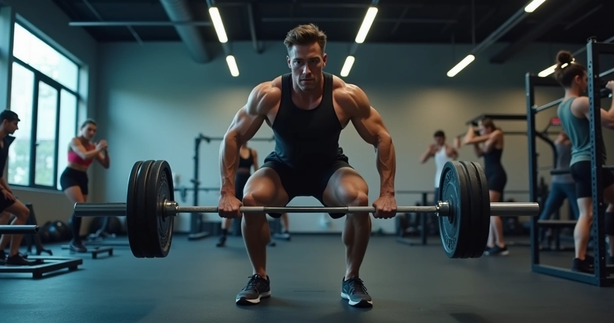 Pessoa realizando agachamento com barra na academia