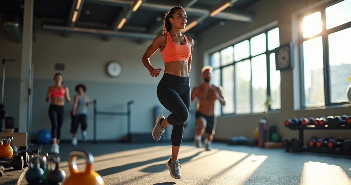 Mulher praticando treino intervalado de alta intensidade na academia 
