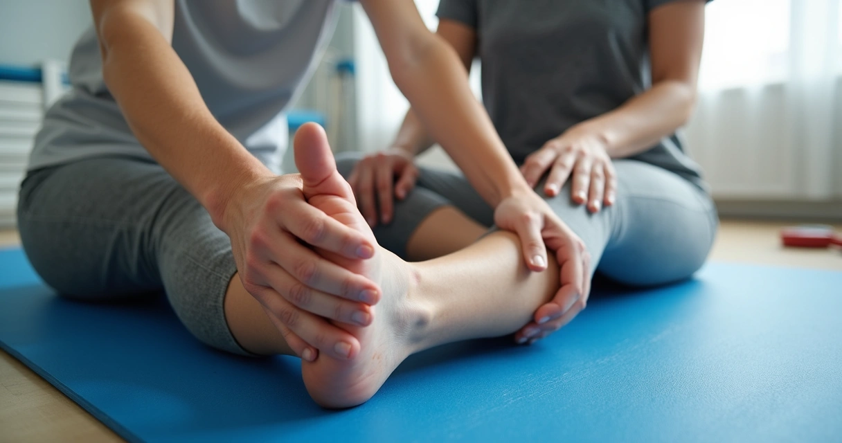 Fisioterapeuta auxiliando paciente em exercício para joelho 