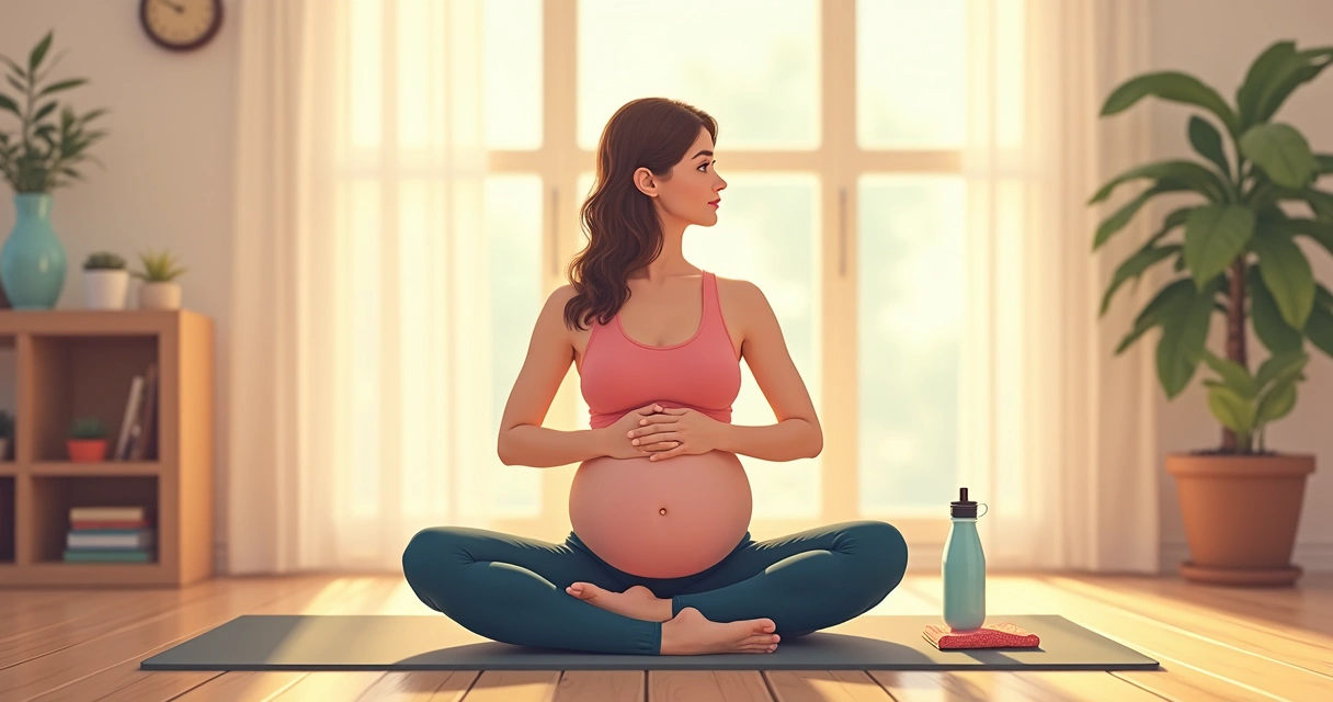 Mulher grávida fazendo yoga em tapete 