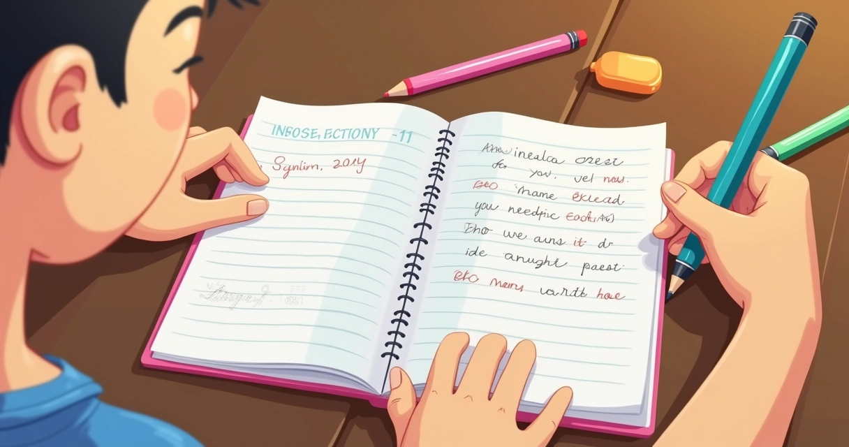 Aluno realizando exercícios de ortografia em um caderno 