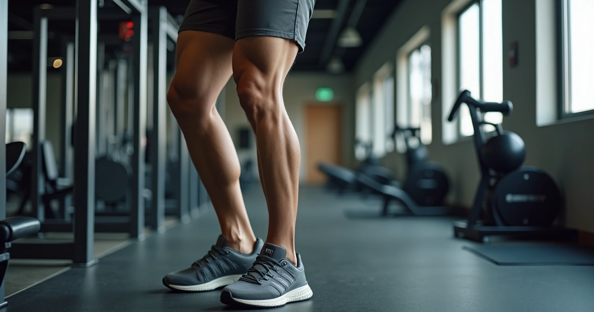 Pessoa em academia realizando elevação de panturrilhas para fortalecer as pernas 