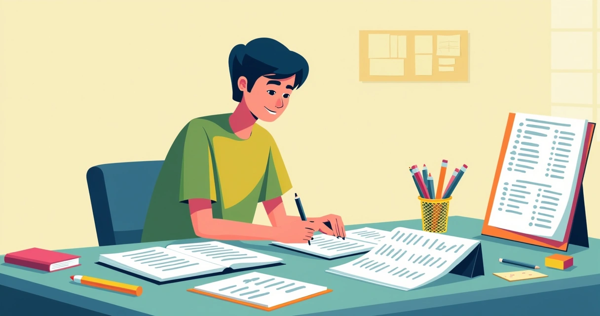 Estudante resolvendo exercícios em caderno