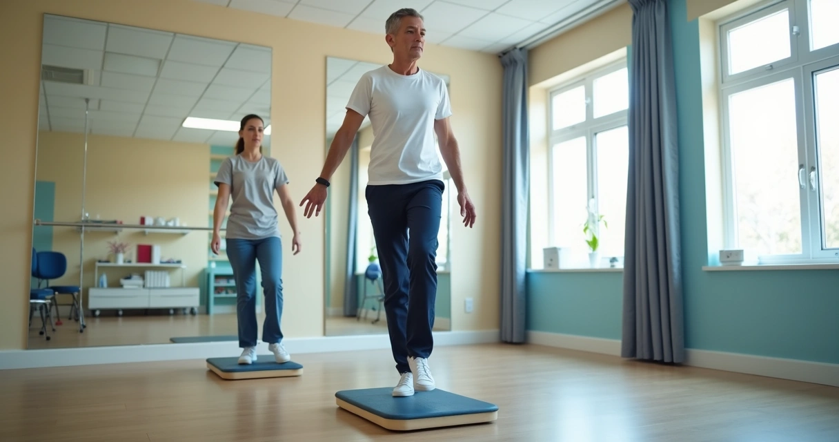 Pessoa fazendo exercícios de reabilitação vestibular 