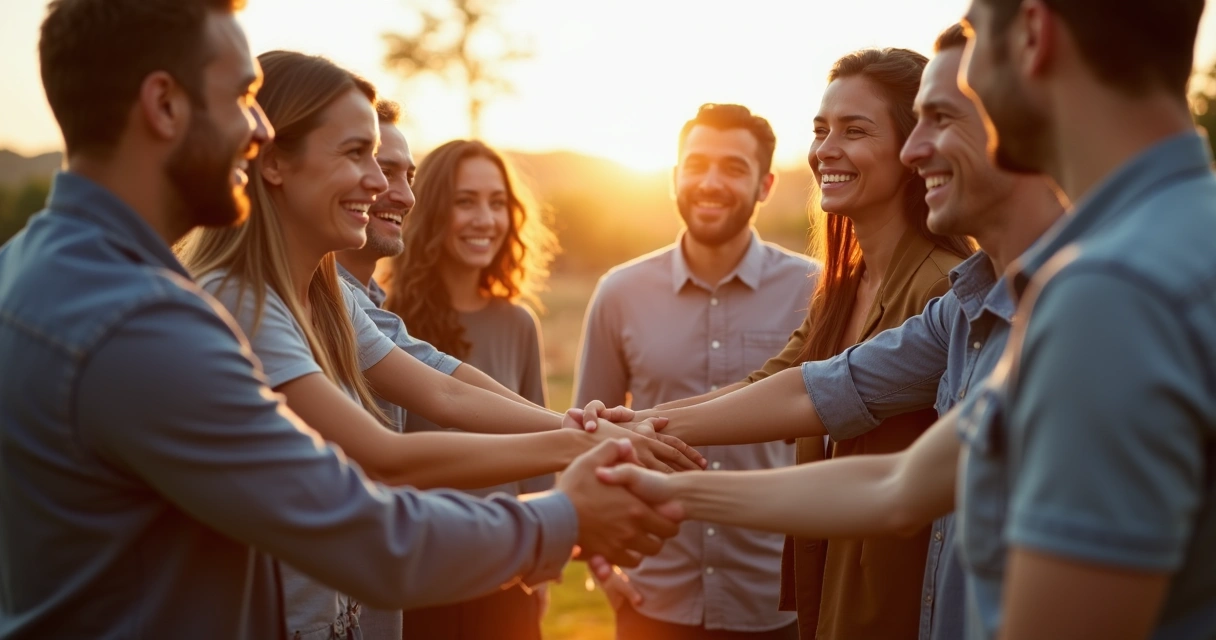 Grupo celebrando un logro con sonrisas y abrazos 