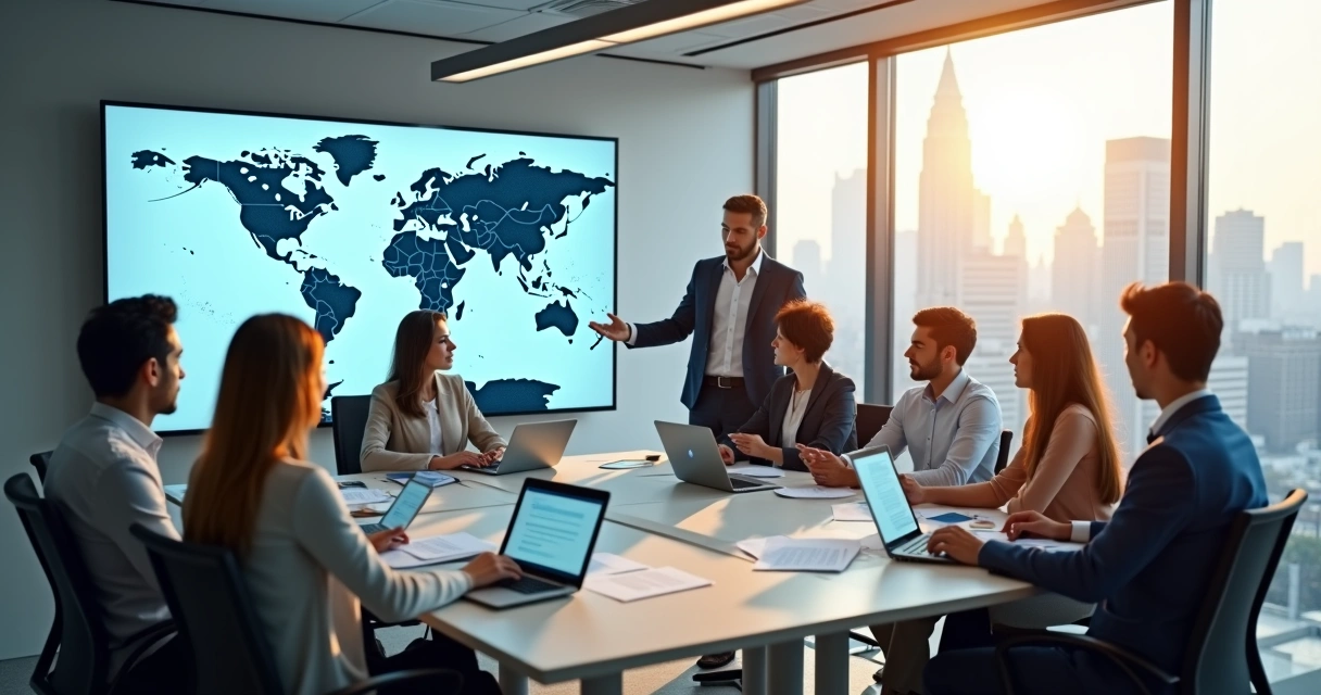 People from diverse cultures discussing HR policies around a conference table