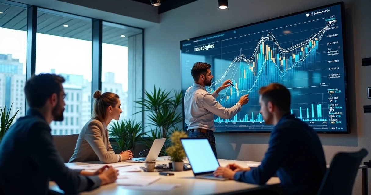 Equipe de escritório trabalhando com gráficos de crescimento financeiro 