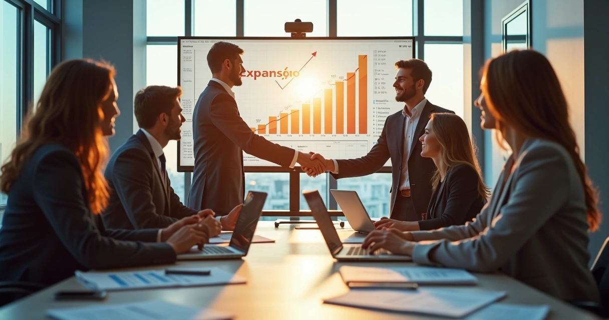 Equipe profissional celebrando crescimento após terceirização de processos financeiros 