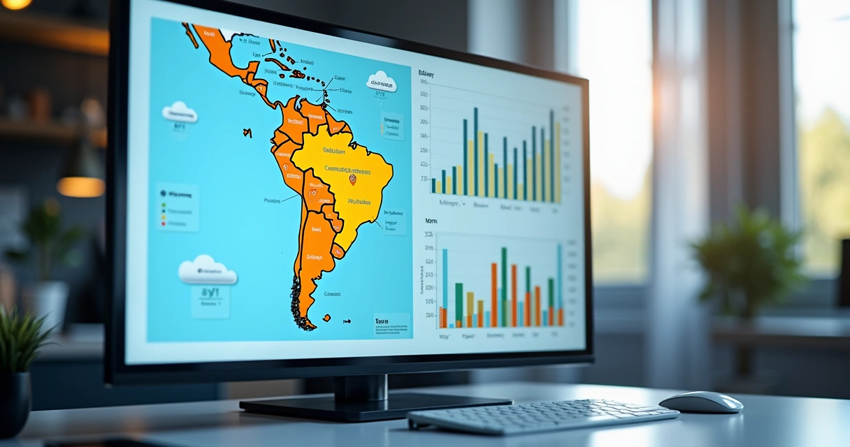 Dashboard de software com gráficos e mapas do Brasil ilustrando a expansão fiscal 
