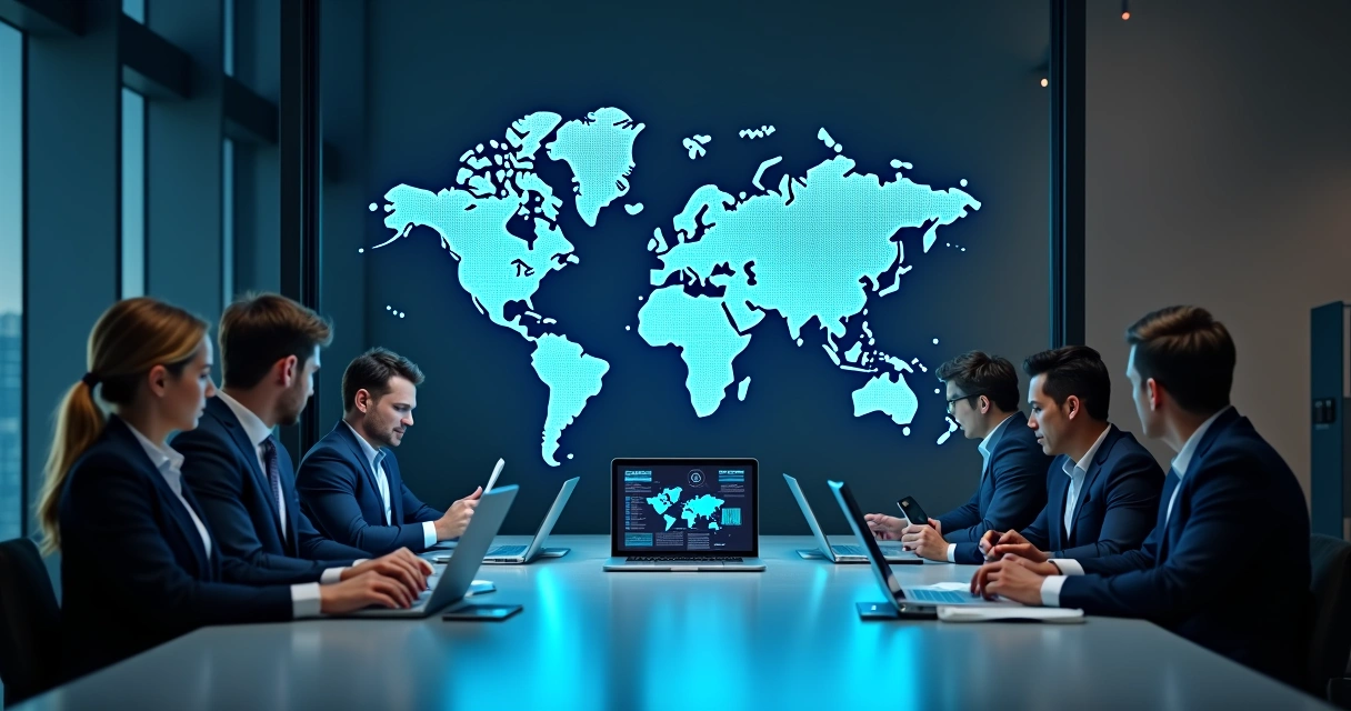 Rede de franquias conectada por ícones de inteligência artificial e dados em tela digital 