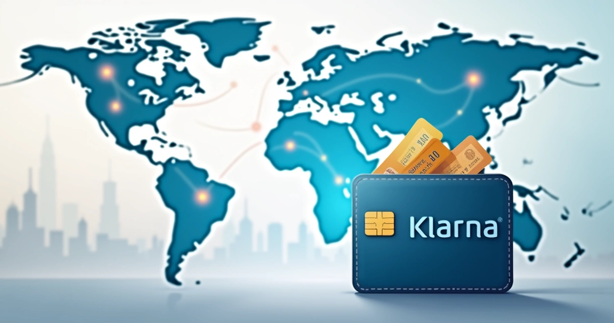 Mapa destacando expansão do Klarna em mercados internacionais de pagamentos digitais 