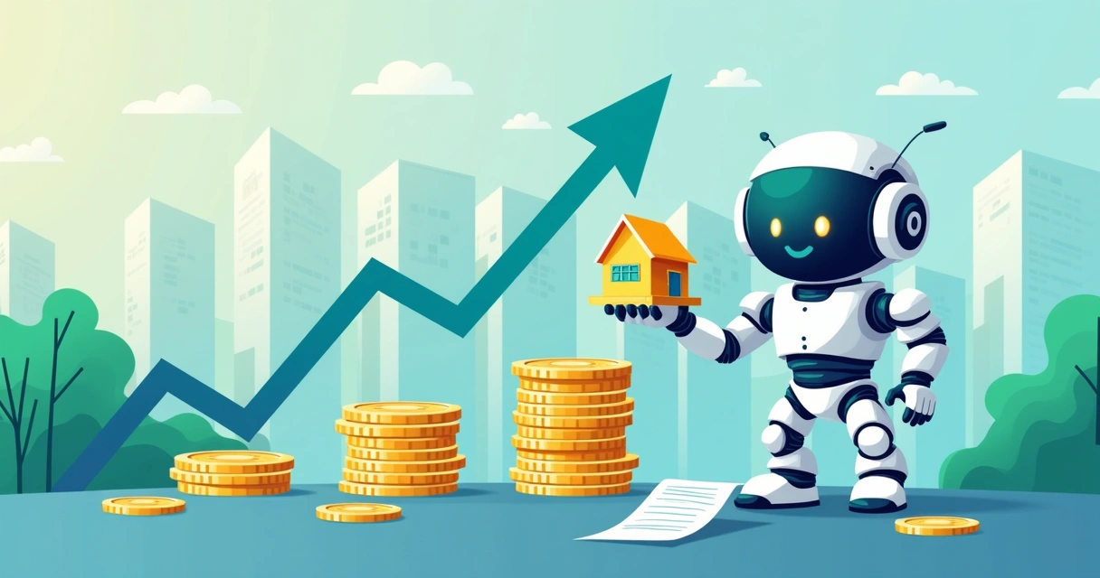Ilustração mostrando crescimento e expansão de vendas imobiliárias usando chatbot 