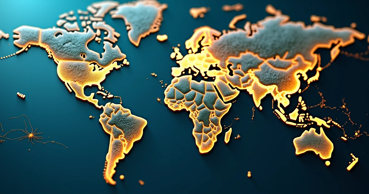 Mapa mundi com linhas conectando diferentes países simbolizando expansão empresarial