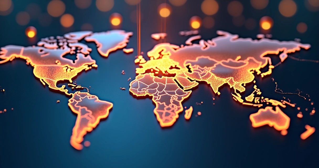 Marca crescendo em um mapa com cidades e logotipo destacado 