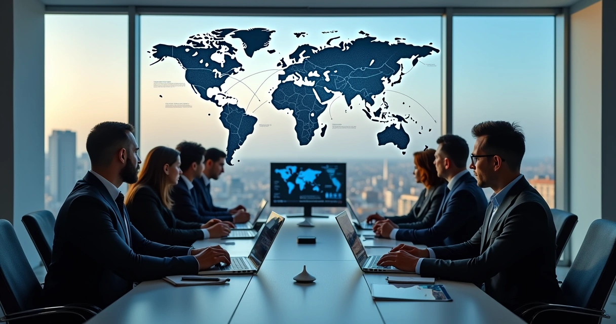 Empresários discutem gráficos de crescimento global 