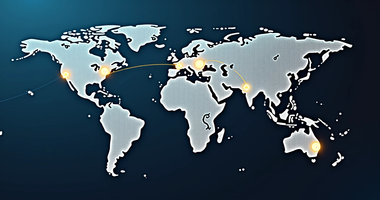 Mapa de Brasil e Europa conectado por dados digitais 