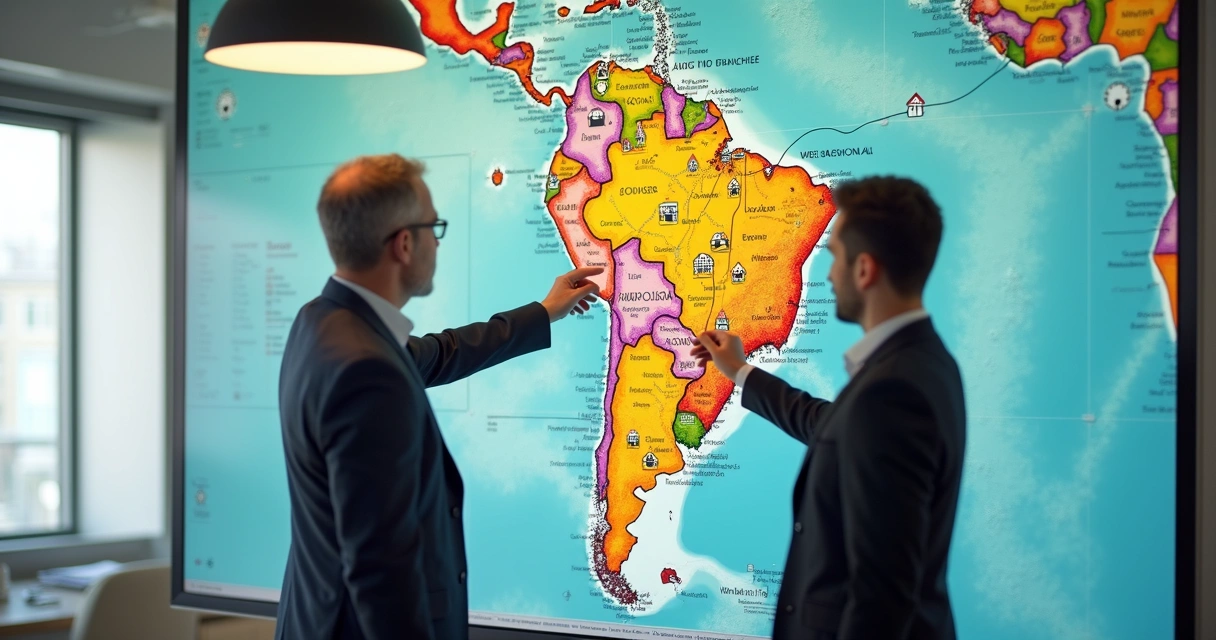 Expansão de rede de franquias demonstrada em mapa do Brasil 