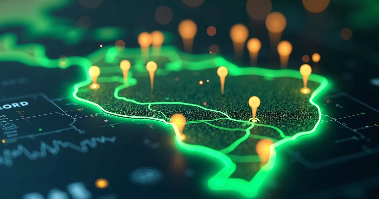 Mapa ilustrando expansão de franquias por regiões