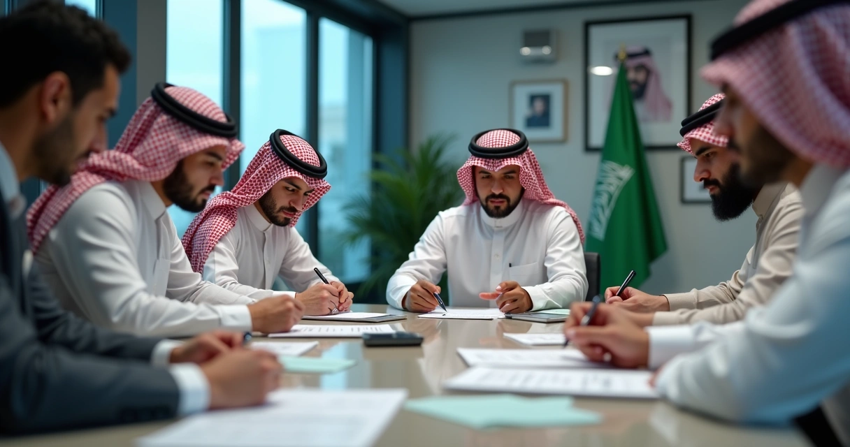 Expats filling out payroll forms in a Saudi office 