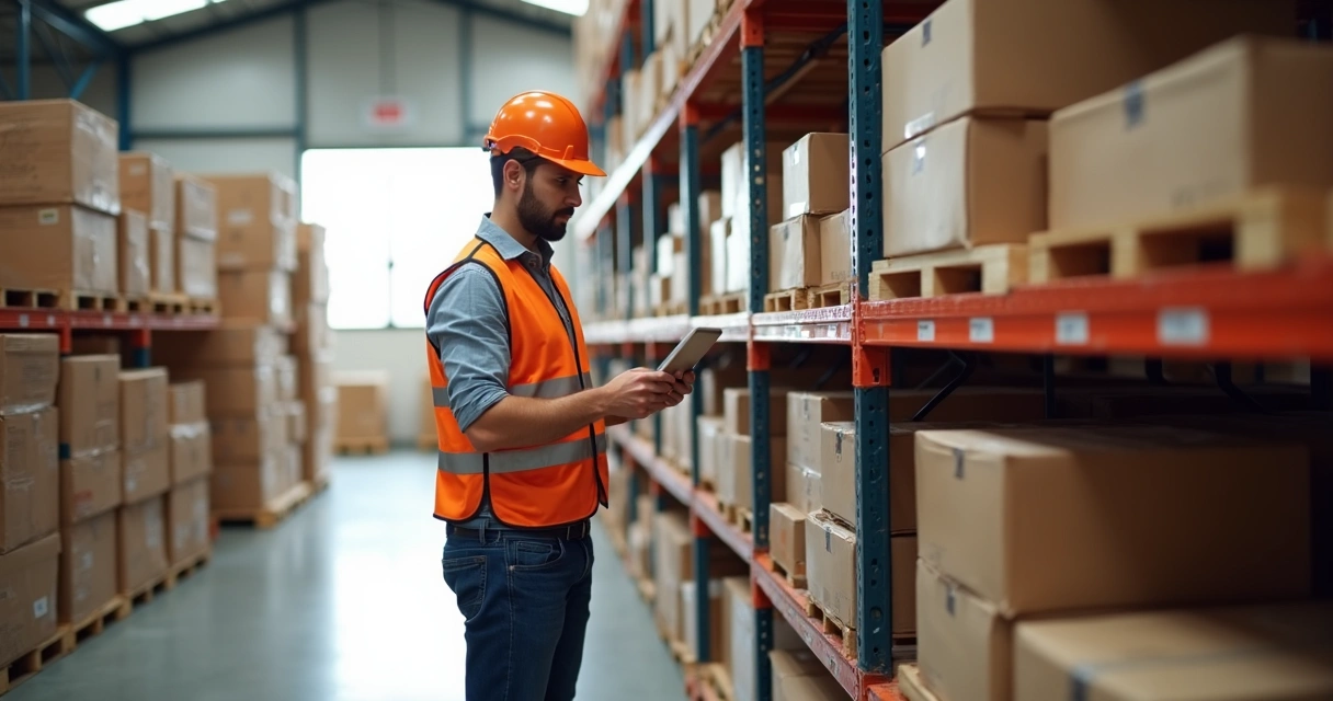 Operador conferindo lista de pedidos com leitor de código de barras 