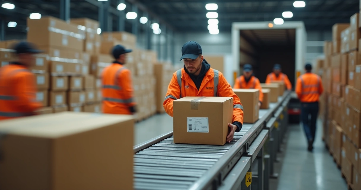 Equipe de expedição embalando e enviando pedidos rapidamente 