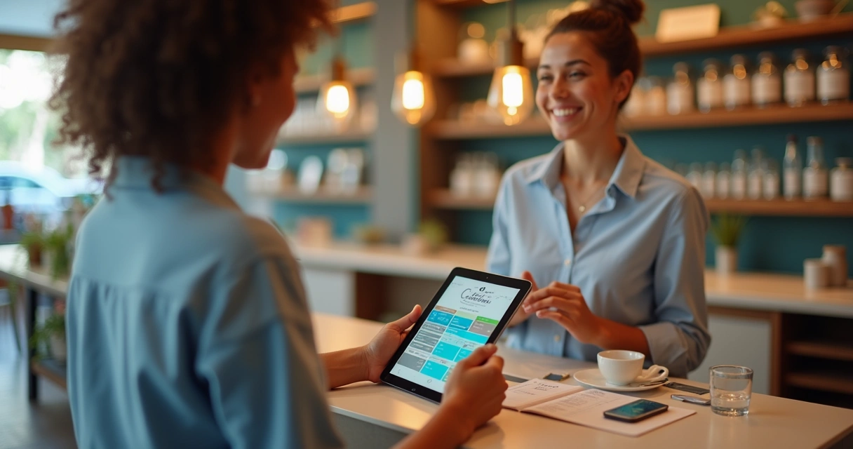 Cliente realizando pagamento digital personalizado em loja