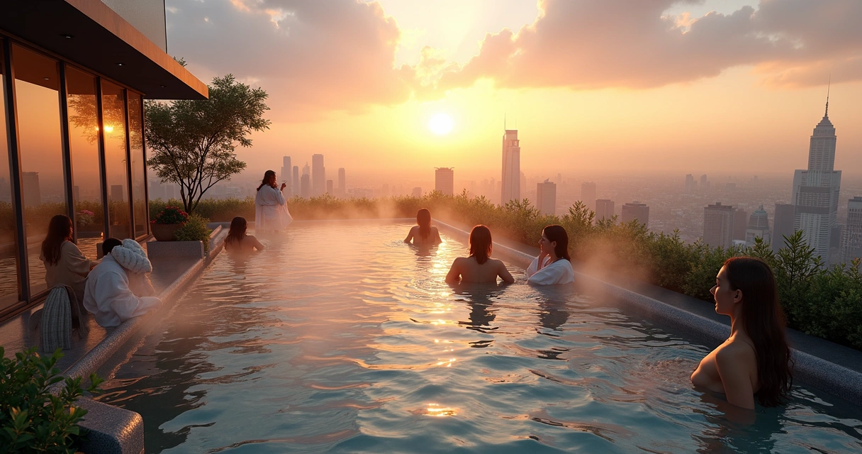Experiência de bem-estar em cidade moderna com spa ao ar livre 