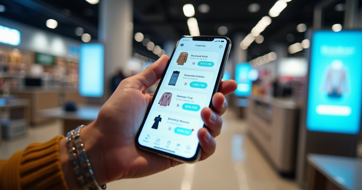 Cliente usando aplicativo personalizado em loja varejista 