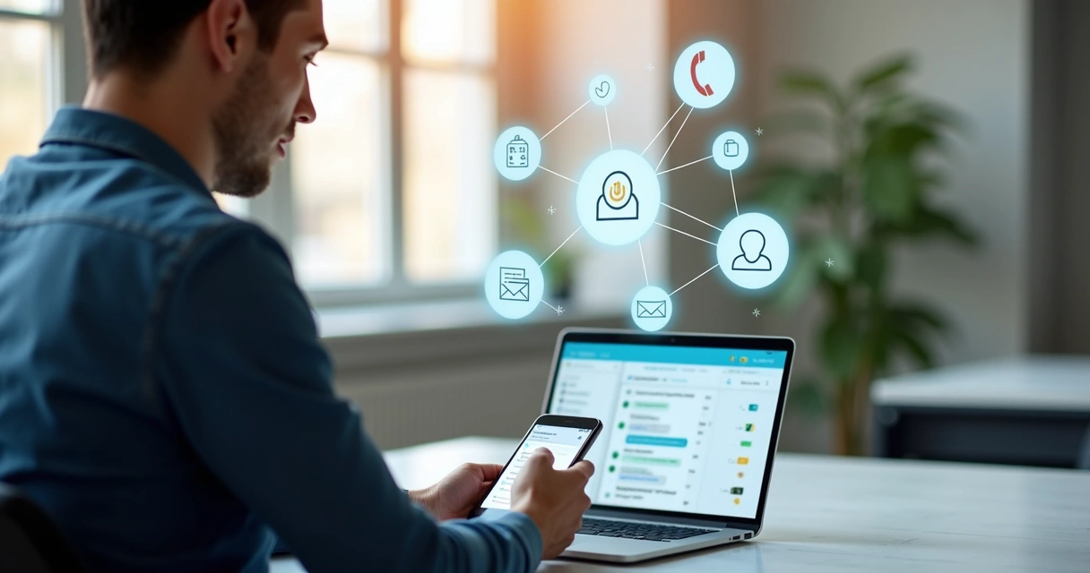Cliente utilizando diferentes canais de atendimento conectados 