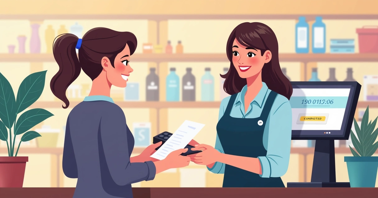 Cliente satisfeito pagando rapidamente em PDV