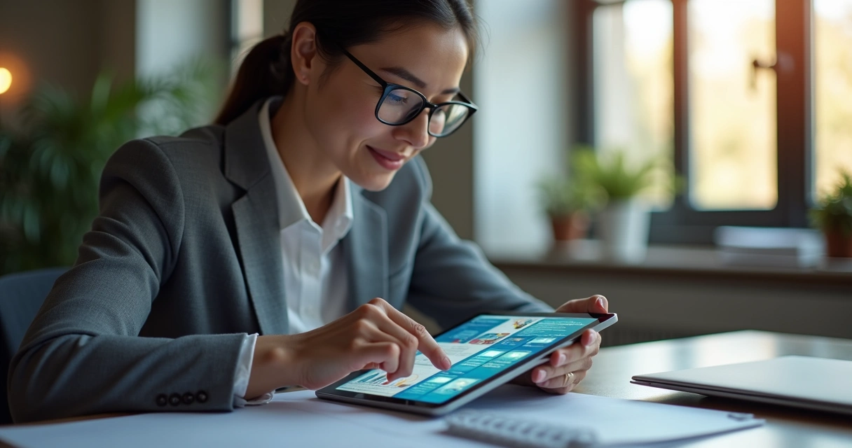 Cliente interagindo com proposta na tela do tablet 