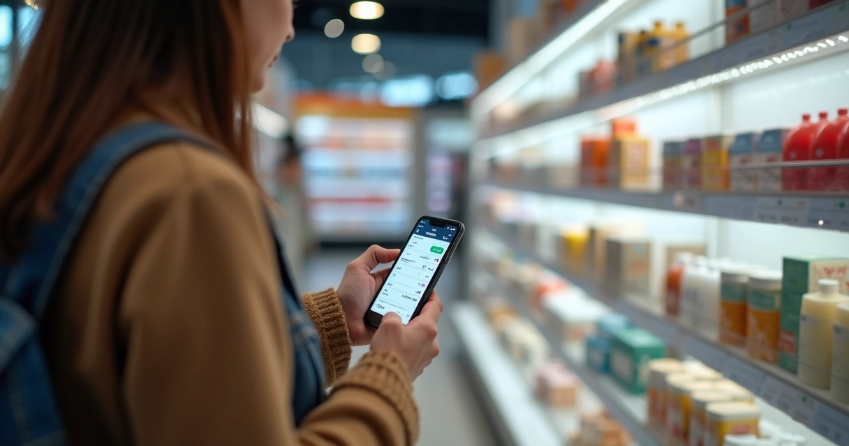 Cliente usando aplicativo de compras em loja física 