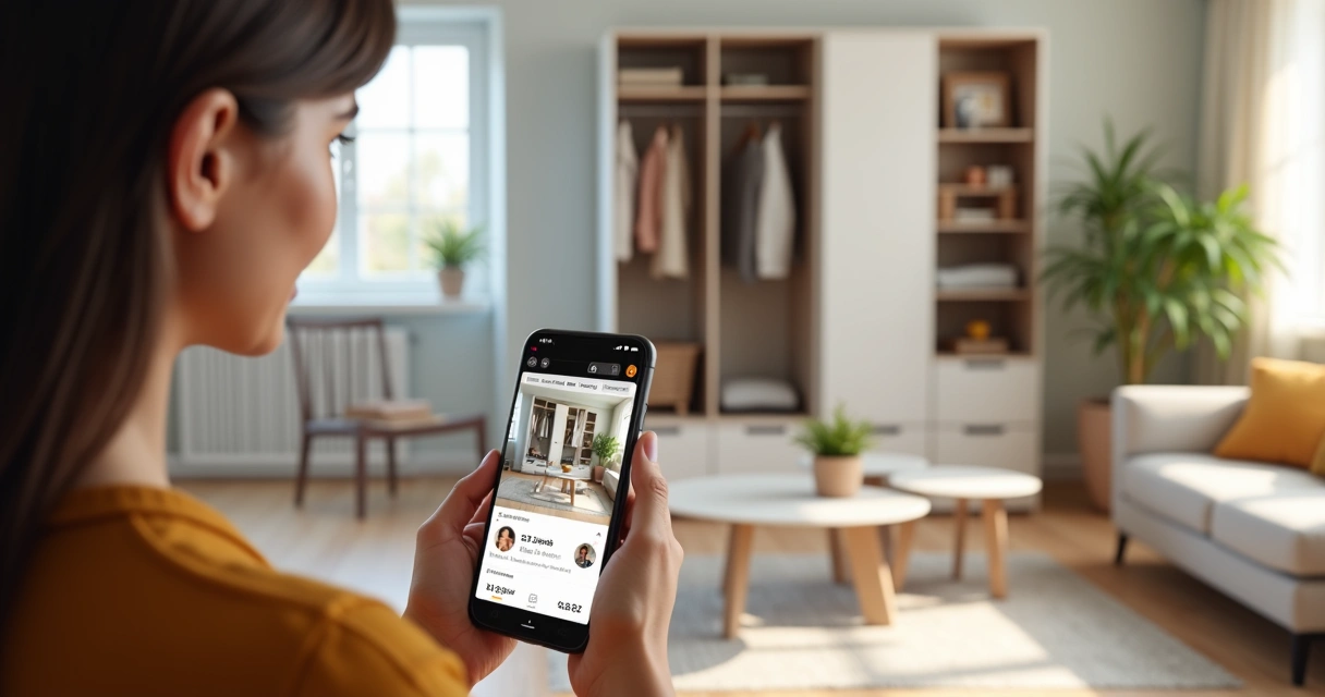 Cliente analisando móvel personalizado em ambiente digital 