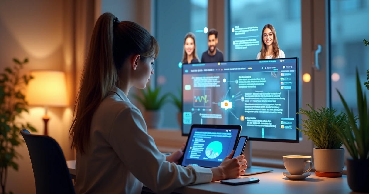 Cliente navegando pelas redes sociais em vários dispositivos sincronizados