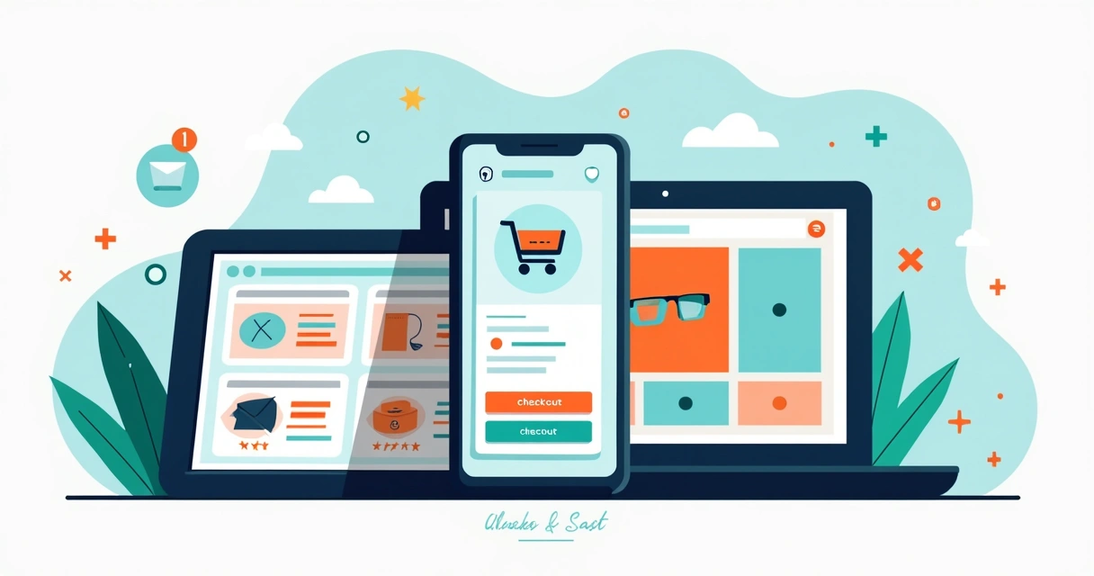 Design responsivo de loja virtual exibido em smartphone, tablet e notebook.