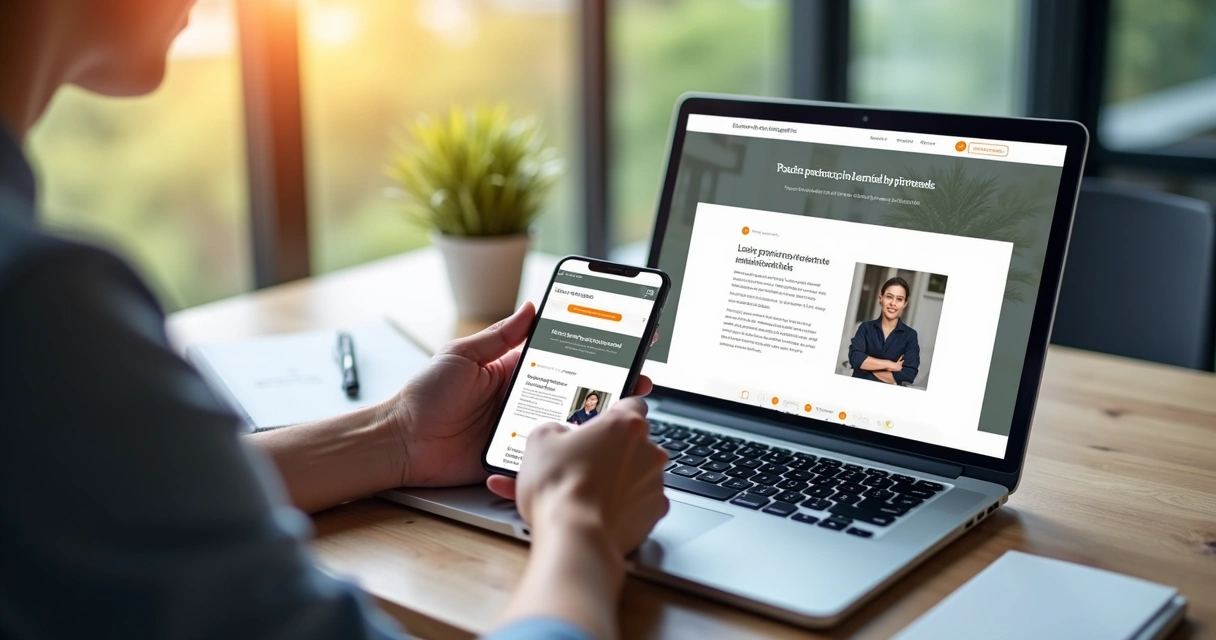 Site institucional sendo visualizado em diferentes dispositivos, incluindo smartphone, tablet e computador 