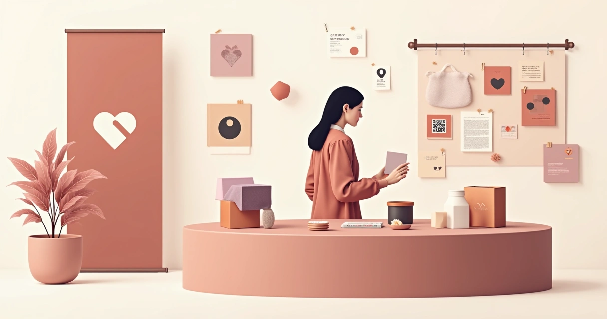 Mulher personalizando experiência offline de marca feminina em ambiente acolhedor 