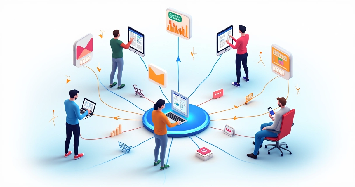 Representação visual de experiência omnichannel com múltiplos canais conectados