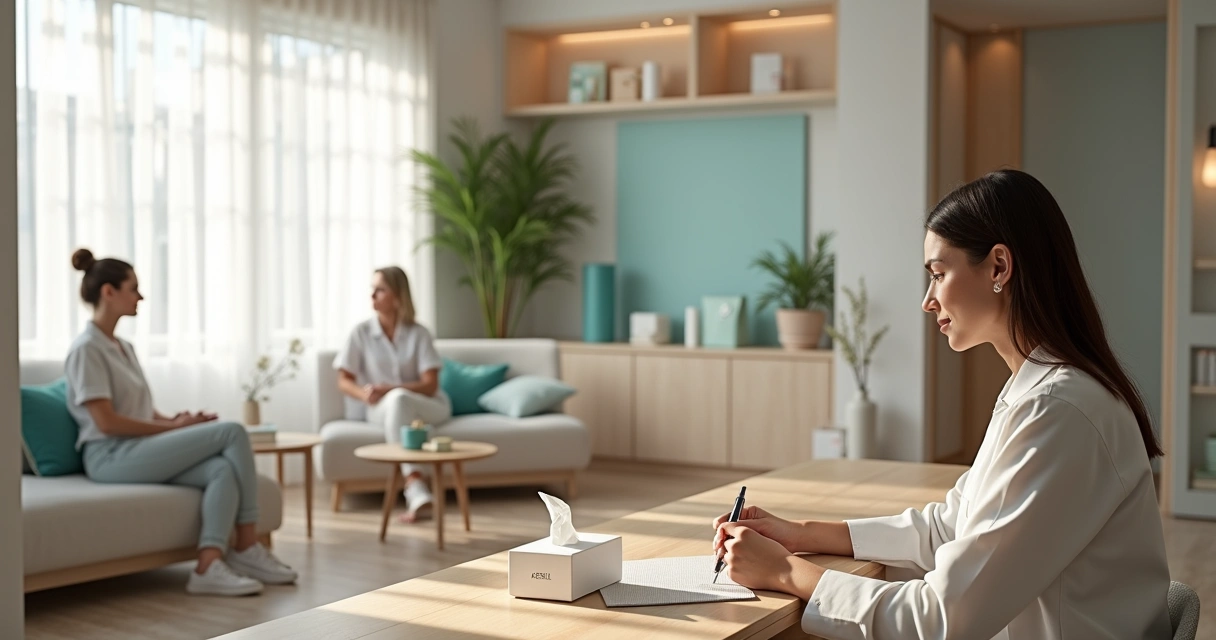 Paciente sentado em consultório acolhedor com detalhes personalizados na decoração 