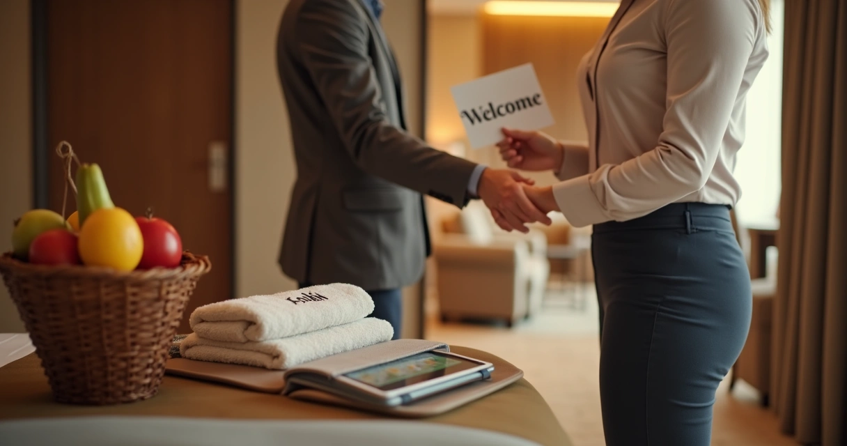 Hóspede recebendo serviço personalizado no hotel 