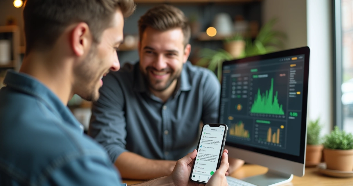 Cliente satisfeito com atendimento automatizado via WhatsApp em pequena empresa 