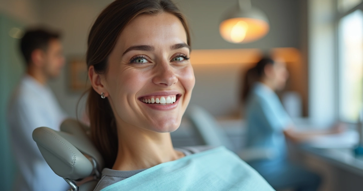 Paciente sorridente após atendimento premium em clínica odontológica 