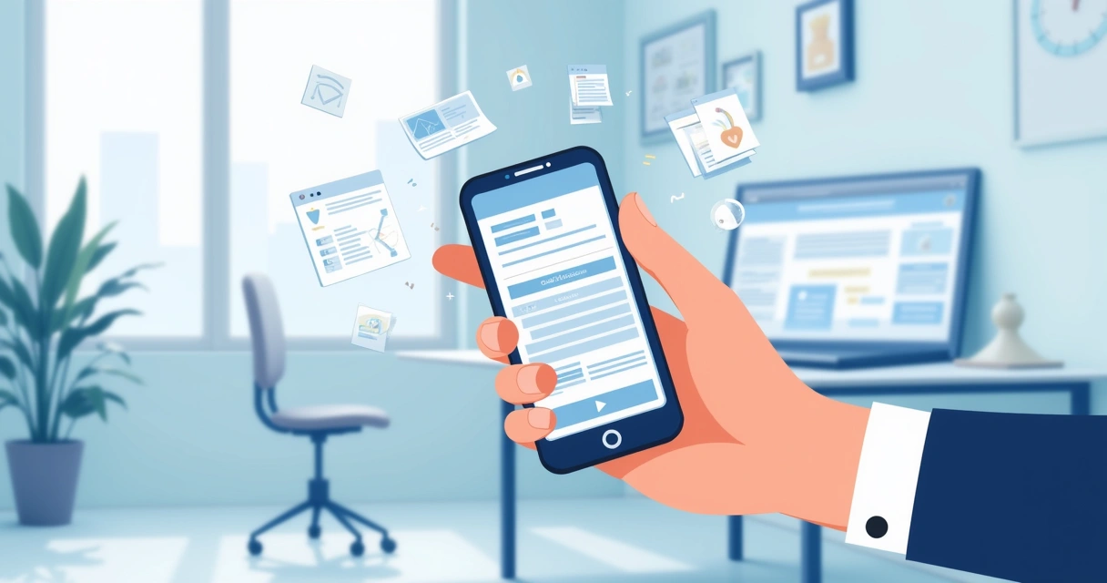 Usuário interagindo com aplicativo moderno em um smartphone 