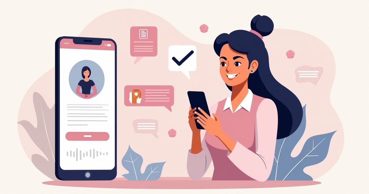 Usuária navegando facilmente em site de design e tecnologia pelo celular 